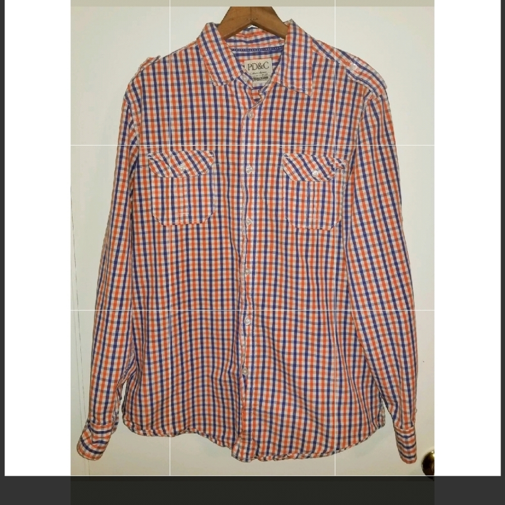 Men's PD&C Blue & White Plaid Button Up L/S Shirt